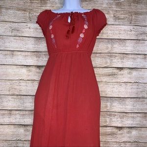 love, Fire XS Dusty Red Ruffle Floral BOHO Dress